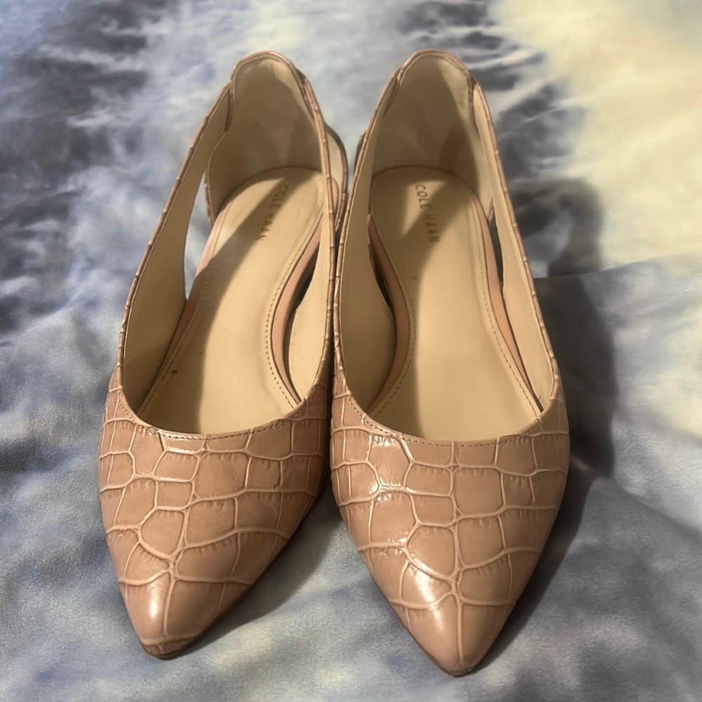 Cole Haan pink croc flats with back cutouts